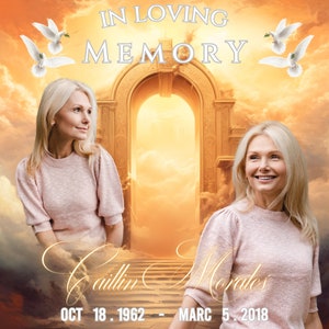De heilige poort naar de hemel in de wolken, in liefdevolle herinnering PNG, Memorial achtergrond BEWERKBARE sjabloon, rust in vrede, CANVA, digitaal bestand 13