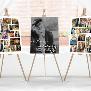 SET Funeral Collage Templates, Black and white funeral welcome sign, Celebration of life , Sign set poster  funeral announcement ,   - F9 -
