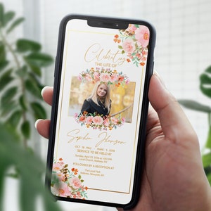 E-invite Rose Blumen Beerdigung Elektronische Traueranzeige, elektronische Beerdigungseinladung, Erinnerungs Evite, bearbeitbare Evite
