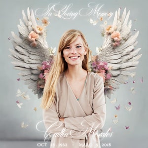 Floral Angel Wings  Background, In Loving Memory PNG, Memorial Background Template Stairs to Heaven, Rest in Peace, Digital Files 28