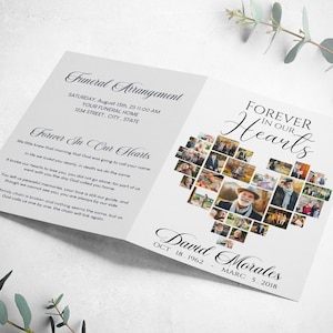 Funeral Heart Collage Program Template, Obituary Program Memorial ...