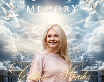 May include: In loving memory of Cailtin Morales, a woman with blonde hair and a pink sweater, smiling against a background of clouds and a stairway to heaven. The text "OCT 18. 1962 - MARC 5. 2018" is below her.