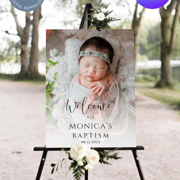 Baptism Photo Welcome Sign Template , 6 Baptism Poster Sizes, Editable Canva Template, Chirstening Welcome Sign , INSTANT Download B28