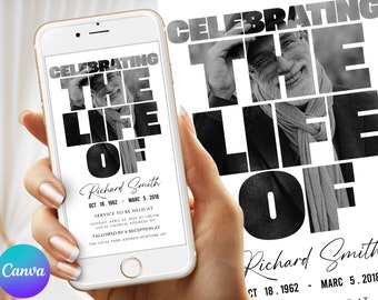 May include: Black and white funeral announcement with the text "Celebrating the Life of Richard Smith" and the dates "Oct 18, 1962 - Marc 5, 2018". The announcement includes details about the service and reception.