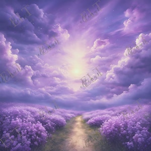 Ciel violet et jardin paradisiaque violet, en mémoire d'amour PNG, modèle modifiable de fond commémoratif violet, repose en paix, toile, H32