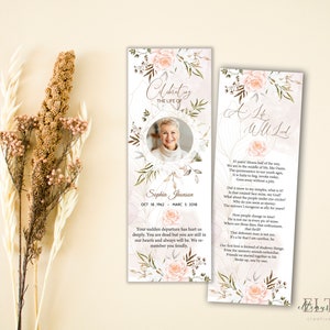 modern funeral bookmark template for men & women greenery leaves, memorial bookmark man, funeral bookmark printable 2,5x7 image 6