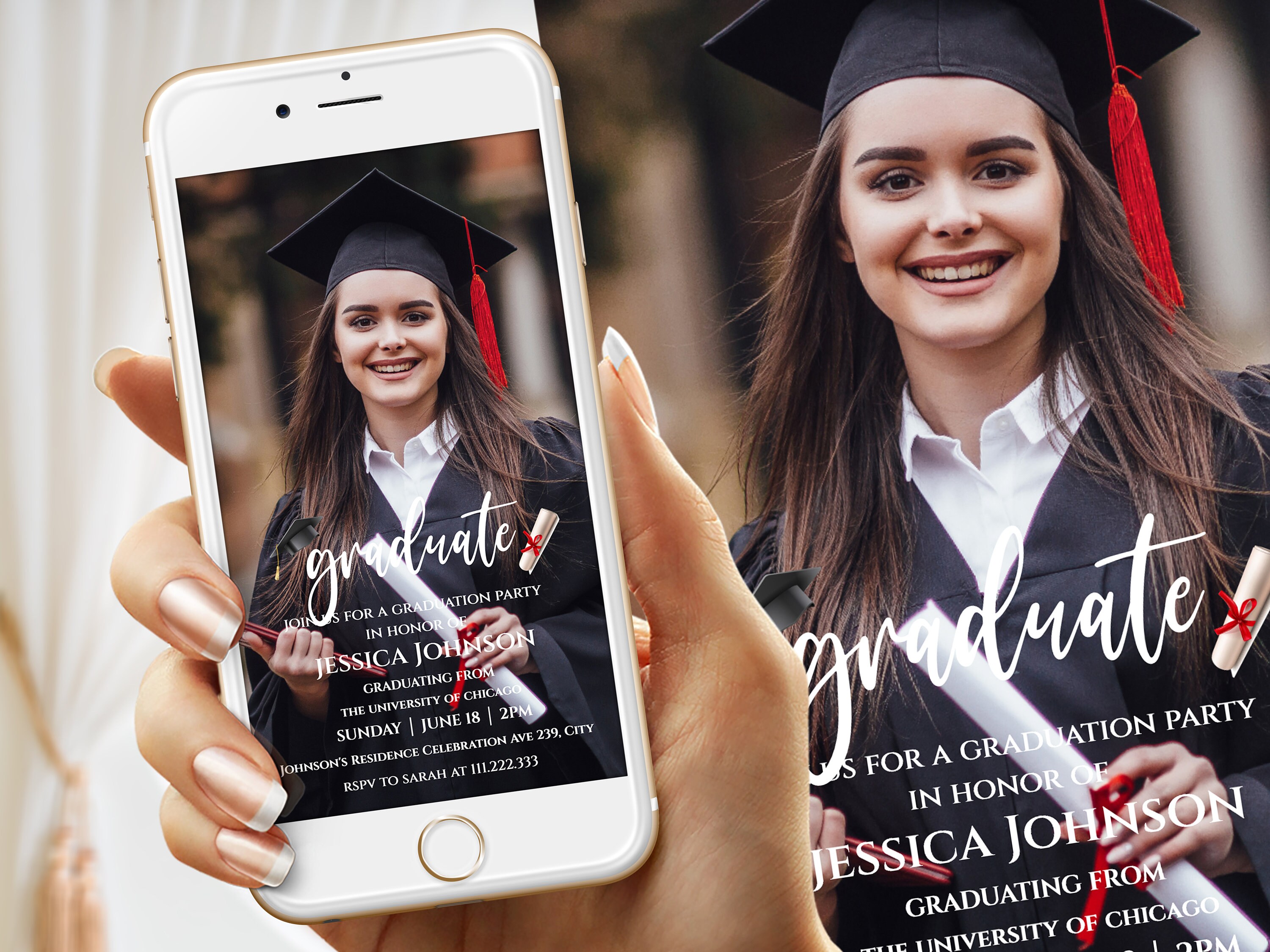 Electronic Photo Invitation Graduation Party Editable Template College ...