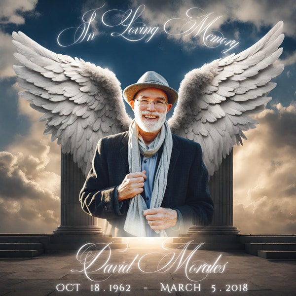 The Gateway to Heaven and Angel Wings, In Loving Memory PNG, Memorial Background EDITABLE Template, Rest in Peace, CANVA, Digital File 3