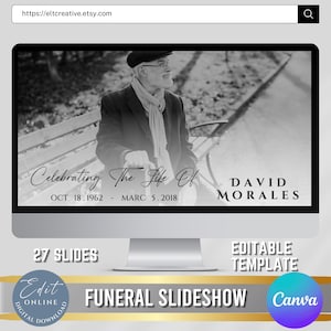 Funeral Slideshow Template, Memorial Video, Celebration of Life Presentation, Edit yourself Funeral Photo Tribute, 27 Slides