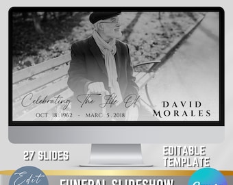 Funeral Slideshow Template, Memorial Video, Celebration of Life Presentation, Edit yourself Funeral Photo Tribute, 27 Slides