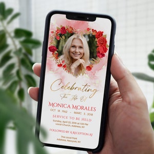 Red Rose Funeral invitation, Floral Heart Funeral Electronic Invite ,Funeral Announcement, Heart Funeral Evite, , Editable Evite F35
