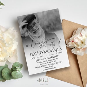 Funeral invitation template,Simple Photo celebration of life invitation,Black and White Modern Funeral Electronic invitation, Announcement