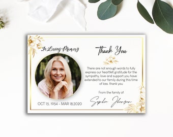 Funeral Thank You Card Template , For man and Woman, Editable Sympathy Card, Simple Photo Editable Memorial Card , Celebration of life