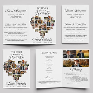 Funeral Heart Collage Program Template, Obituary Program Memorial ...