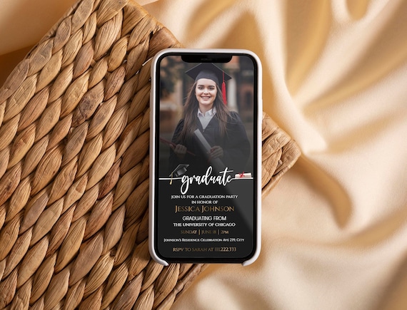 Grad Party Evite with Photo, Modern Graduation Evite, Editable Text Message Invitation , digital graduation party evite template download G2
