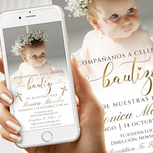 Electrónico Invitacion de Bautizo Plantilla, Invitaciones Bautizo, Bautizo Invitation In Spanish, Sencilla Invitación de Bautismo con Foto