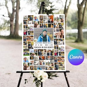 Funeral Welcome Sign ,70 Photos Squares Funeral Photo Collage ,3 Sizes (16&#39;&#39;x20 - 18&#39;&#39;x24&#39;&#39; - 24&#39;&#39;x36&#39;&#39;) photography collage template,