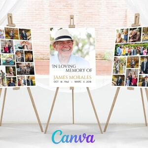 Set Funeral Collage Poster With Large Photo, Funeral Collage Template, Celebration of life ,Memorial poster, Funeral Announcement Poster F20