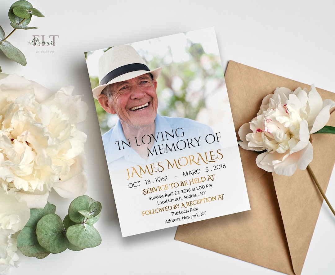 Funeral Invitation Card Template, Large Photo Celebration of Life