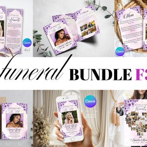 Lila Beerdigung Bundle-Vorlagen, Feier des Lebens Beerdigung Ankündigung, In liebevoller Erinnerung an Beerdigung Vorlagen Bundle, Printable Set F36