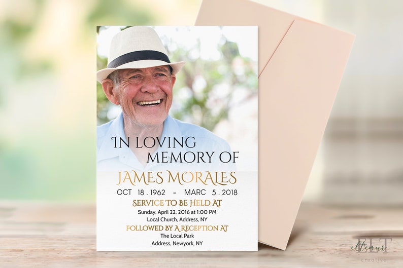 Funeral Invitation Card Template Large Photo Celebration of - Etsy