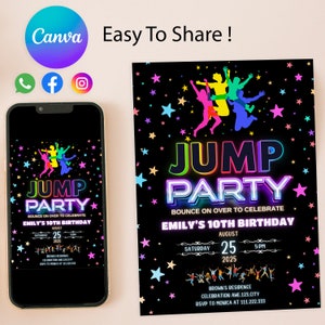 Trampoline Park Invitation, Jump Party Invitation, Trampoline Birthday, Trampoline Invitation, Jump Birthday Party Invitation, Glow, Neon