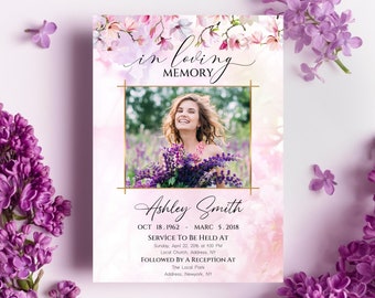 Pink Floral Funeral Invitation Template: Celebration of Life (CANVA)