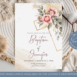 Editable First Communion Invitation Card Template,  Christening Invite Template, Editable and Printable Announcement Baptism Invite - B9 -