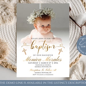 Baptism Invitation Template, Simple Photo Baptism invite, Christening Invitation, Editable Baptism Invitation- B18 -