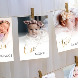 Monatliches Fotobanner für Babys ersten Geburtstag, Meilenstein-Fotokarten // Bearbeitbare und druckbare Fotokarten zum 1. Geburtstag