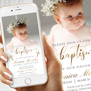 Electronic Baptism Invitation Template , Simple Photo Baptism invite, Christening Invitation,  Editable Baptism Invitation, B18