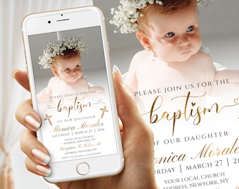 Electronic Baptism Invitation Template , Simple Photo Baptism invite, Christening Invitation,  Editable Baptism Invitation, B18