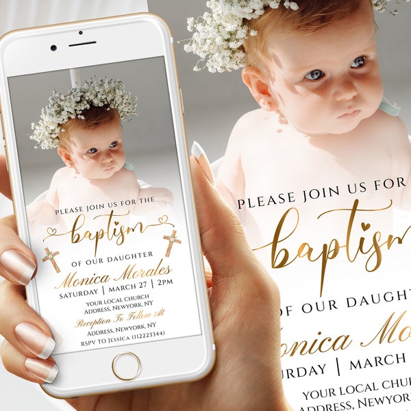 Electronic Baptism Invitation Template , Simple Photo Baptism invite, Christening Invitation,  Editable Baptism Invitation, B18