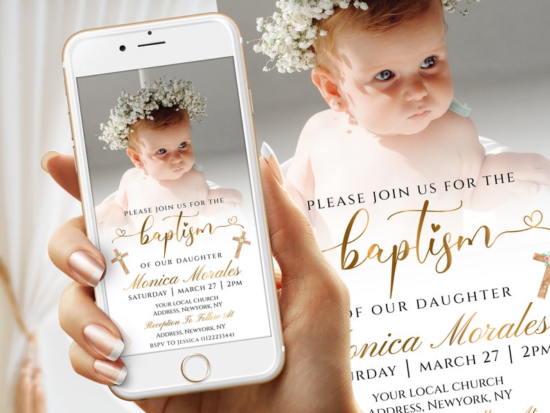 Electronic Baptism Invitation Template , Simple Photo Baptism Invite