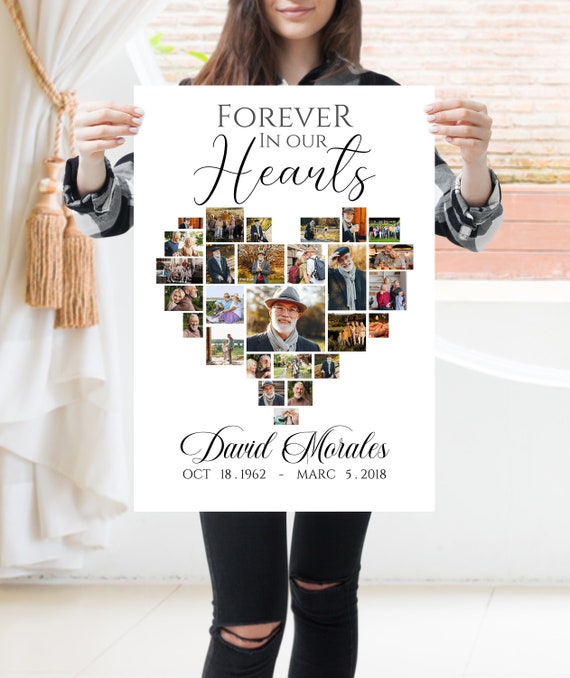 Heart Funeral welcome sign photo collage template, memorial service sign, Celebration of life, funeral memorial poster heart, funeral sign