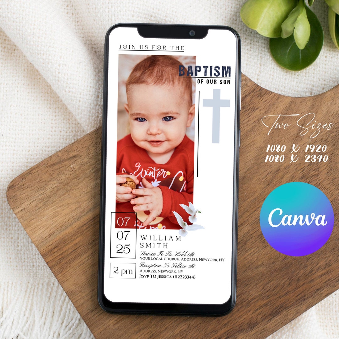 Baptism Invitation Template Simple Photo Evite Christening Etsy