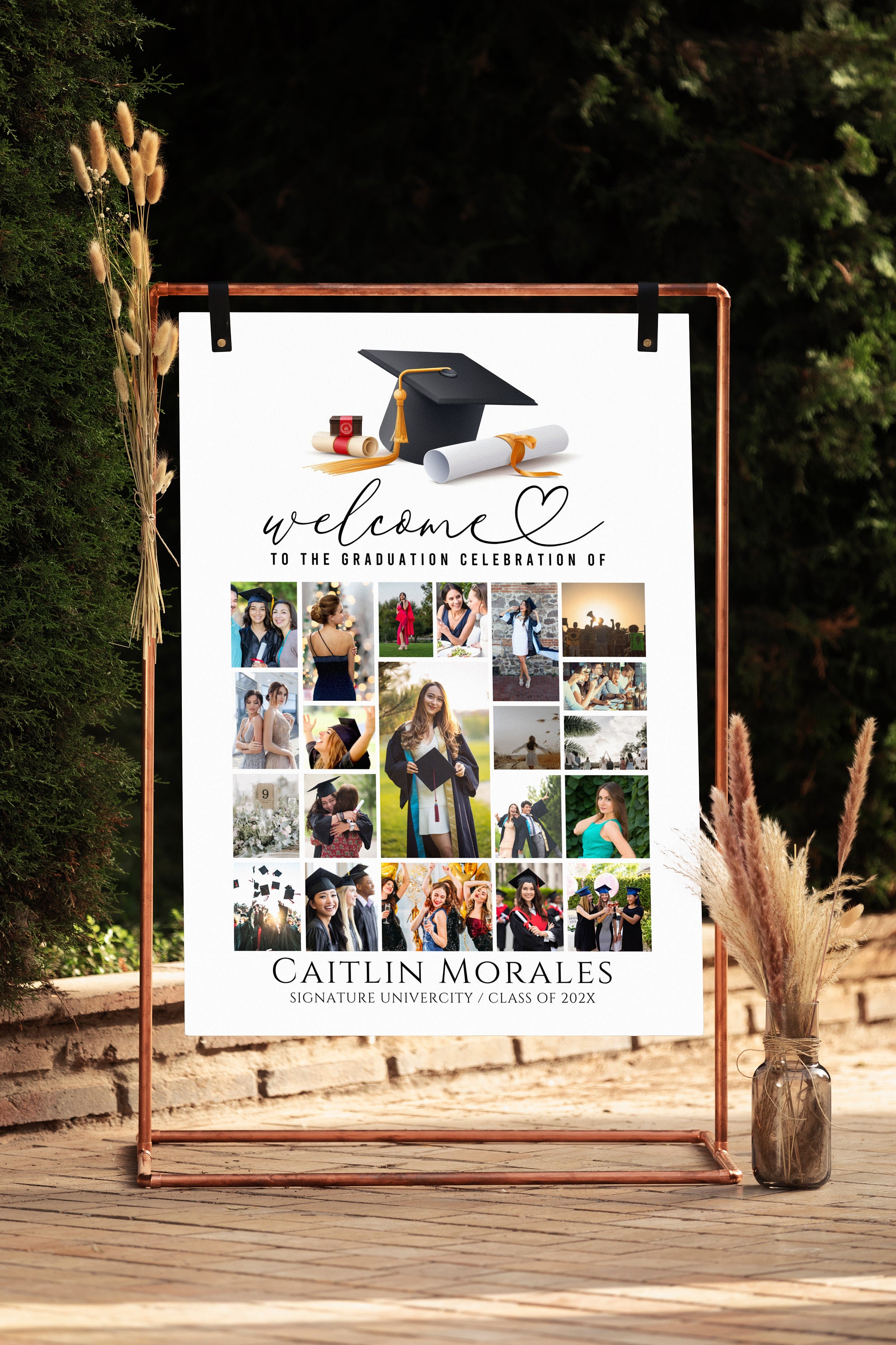 Grad Photo Sizes Graduation Photo Collage Poster, Graduation Party Welcome Sign Template ...