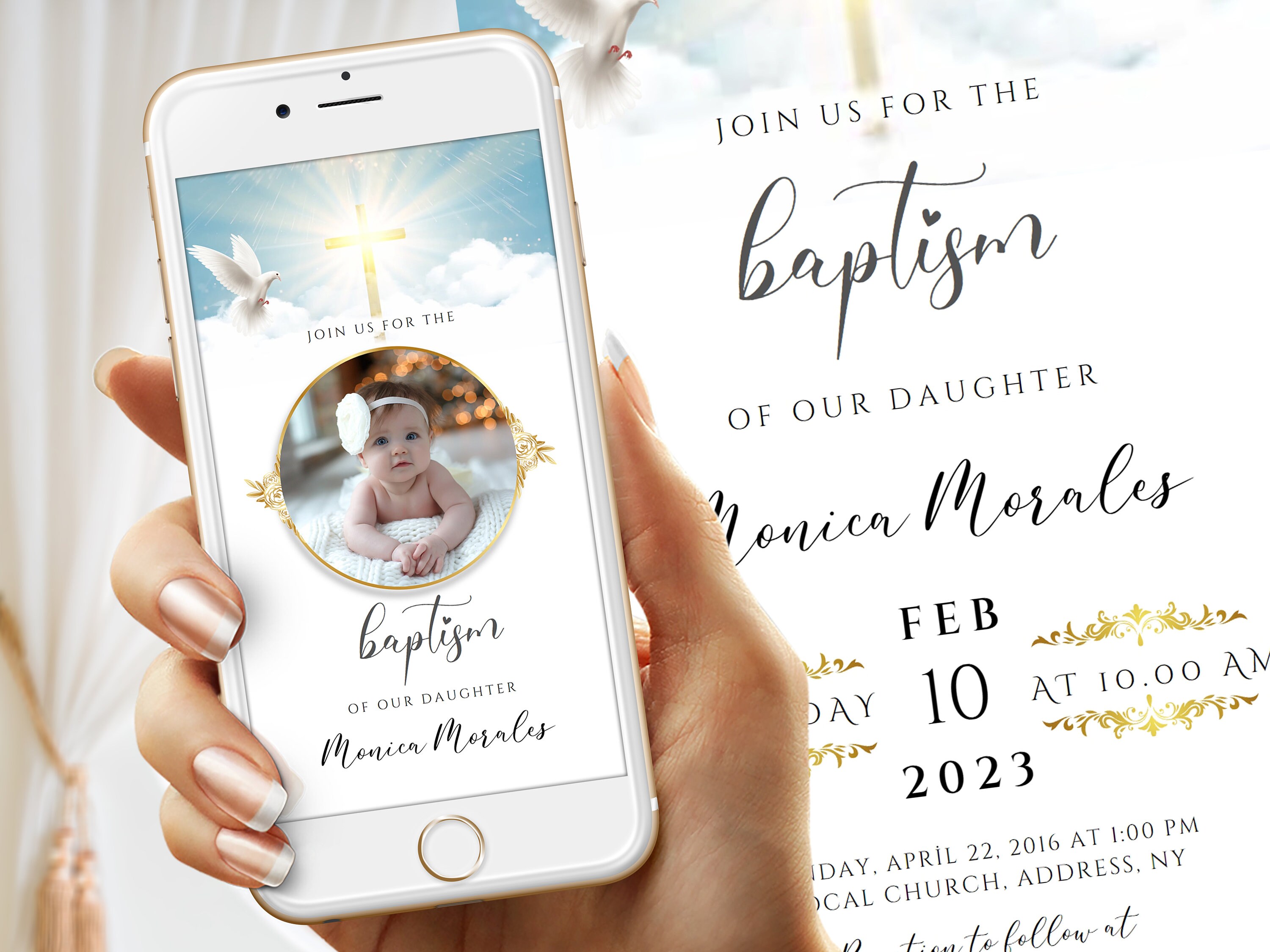 Baptism Video Invitation, Upload Photo Evite, Christening Invite