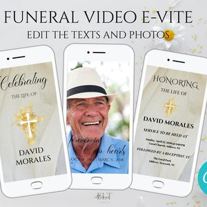 Video funebre e-invito in bianco e nero, modifica Canva, annuncio funebre, invito funebre elettronico, invito commemorativo, invito video modificabile