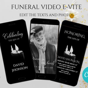 Video de vela funeraria Invitación electrónica en blanco y negro, Edición de animación Canva, Anuncio de funeral, Invitación electrónica a funeral, Memorial Evite,