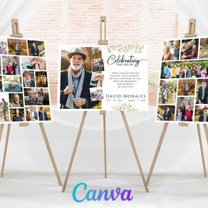 Funeral Set Collage Templates, A 2 vertical 1 Horizontal Poster Template, Celebration of Life Memorial Set Poster, Funeral 30 Photos Collage
