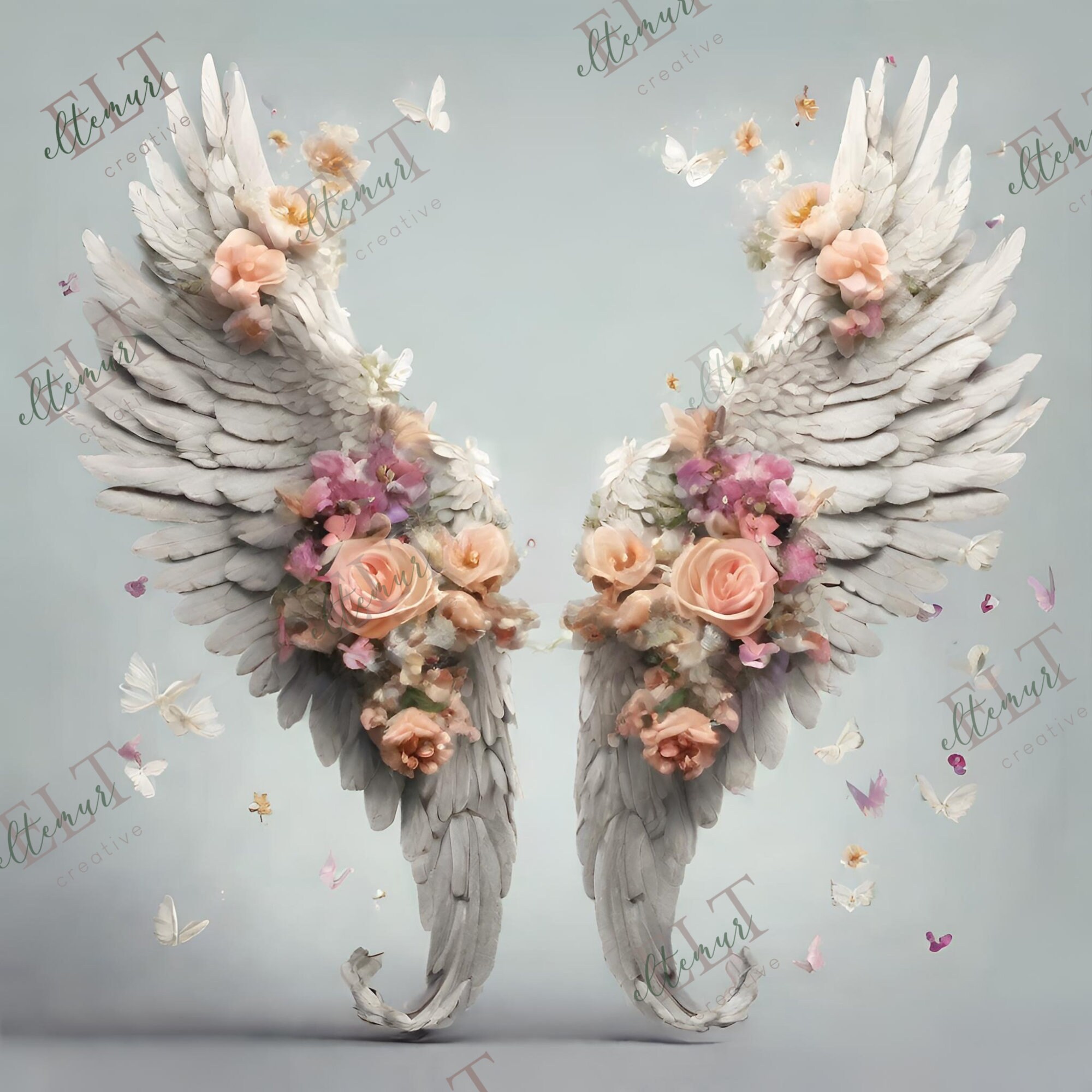Floral Angel Wings Background, in Loving Memory PNG, Memorial