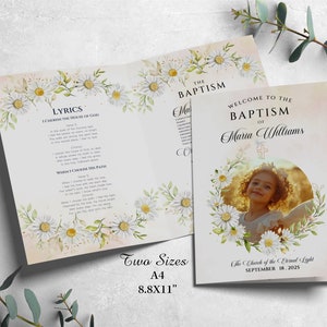 LDS Baptism Program Template, Daisy Frame photo program, Memorial program, Printable Baptism Service, Foldable Baptism Program, CANVA