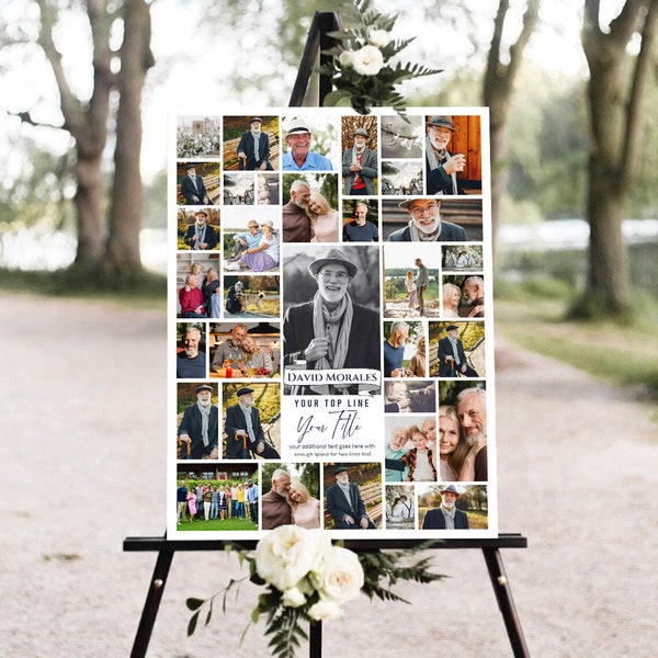 Funeral Welcome Sign, 3 Sizes (16''x20 - 18''x24'' - 24''x36'') 35 Photos Squares, Photo Collage Template, Storyboard Templates, Memorial