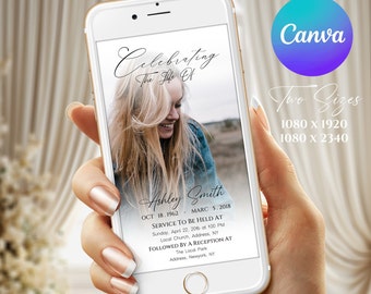 Funeral Electronic Invitation Template, White Gradient, Simple Photo, Celebration of life, Memorial invitation, Funeral Evite Funeral , F33
