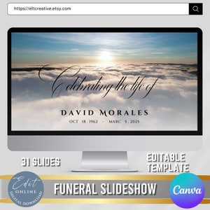 Heaven Sky Funeral Slideshow Template, Memorial Video, Celebration of Life Presentation, Edit Yourself Funeral Photo Tribute, 31 Slides