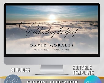 Heaven Sky Funeral Slideshow Template, Memorial Video, Celebration of Life Presentation, Edit yourself Funeral Photo Tribute, 31 Slides