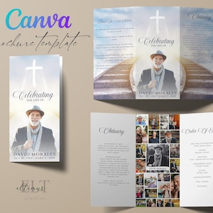 Modelo de programa funerário, folheto triplo, folheto de obituário de foto simples, programa memorial, programa de colagem funerária, DOWNLOAD INSTANTÂNEO