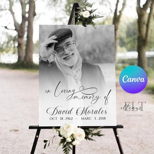 Cartel de bienvenida al funeral, póster del funeral, plantilla de póster del funeral en blanco y negro, póster imprimible de celebración de la vida, edición fácil de Canva F19