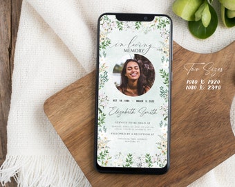 Funeral Floral Digital Invitation, Modern Funeral Invitation for Smartphones, Electronic Celebration of Life invitation Funeral Announcement